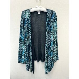 CHICO’S | Abstract Blue Black Open Front Cardigan Jacket | Size 3 XL